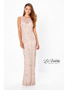 $650La Valetta Mon Cheri LV22105 Sleeveless Tulle Gown Light Pink MOB Prom sz M